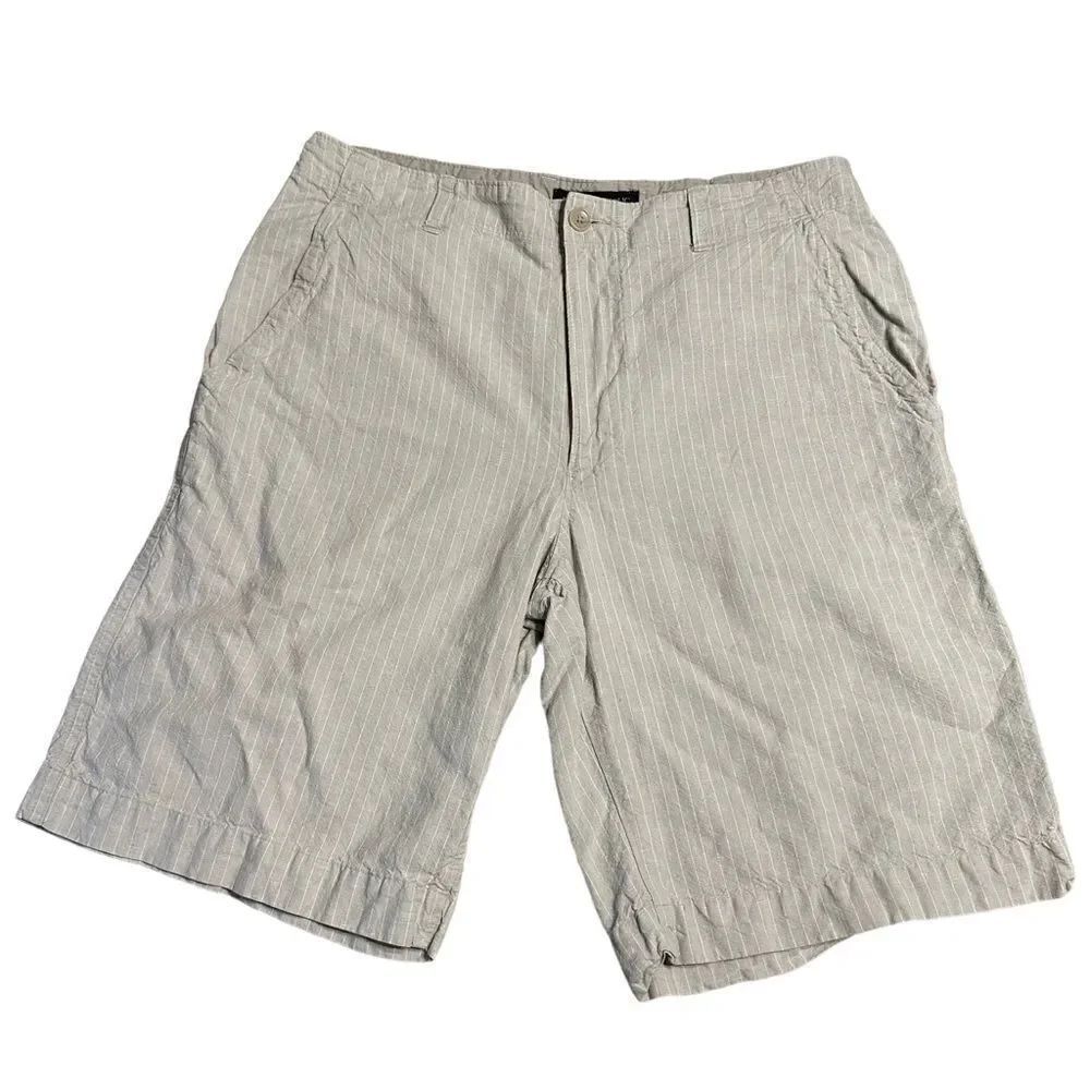 Banana Republic beige striped flat front linen blend shorts size waist 34”